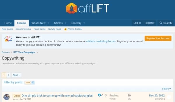 affLIFT a best Website for Copywriters for Forums